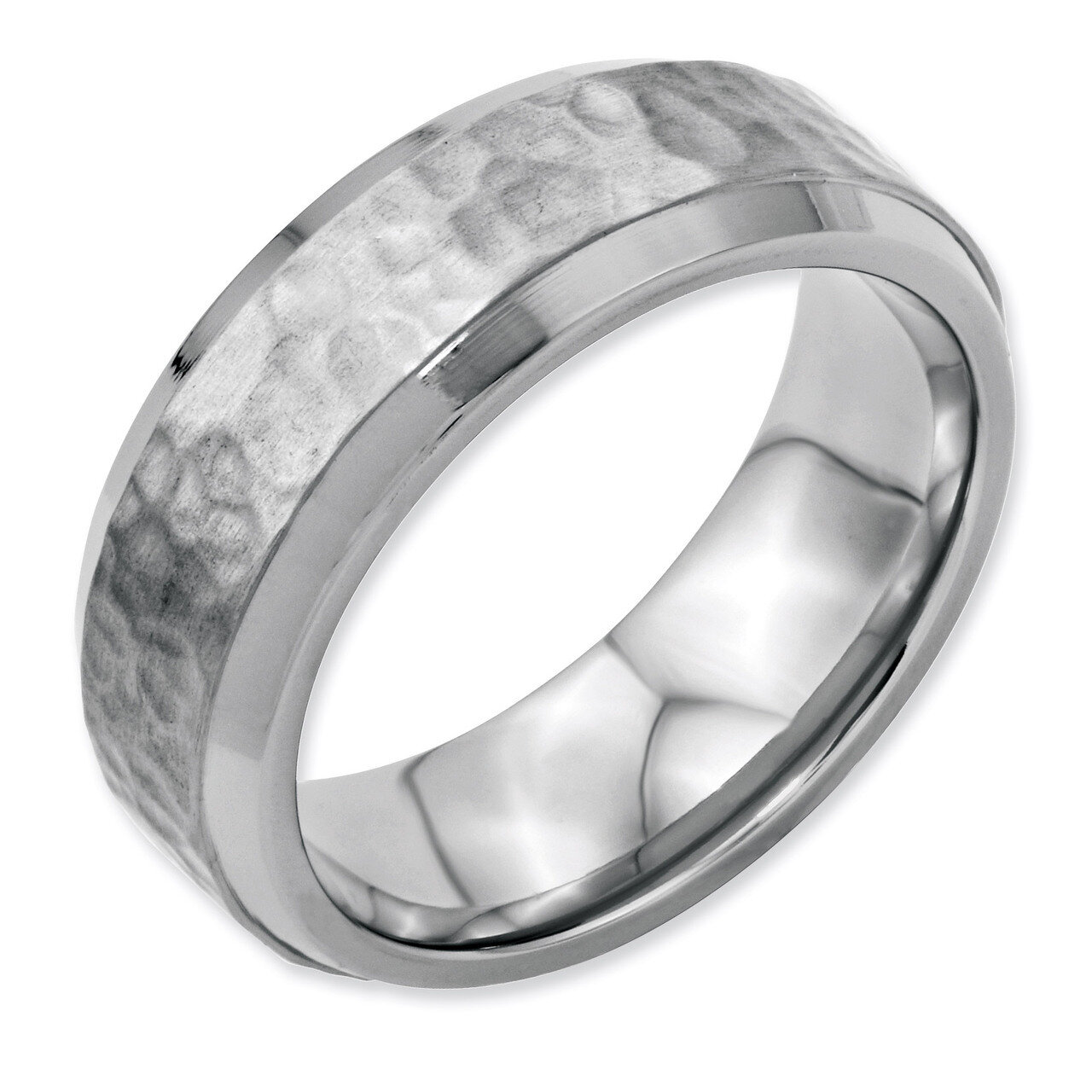 Beveled Edge 8mm Hammered and Polished Band - Stainless Steel SR117