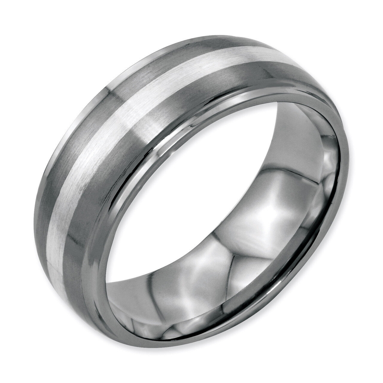 Sterling Silver Inlay Ridged Edge 8mm Brushed and Polished - Stainless Steel SR120 by Chisel, MPN: …