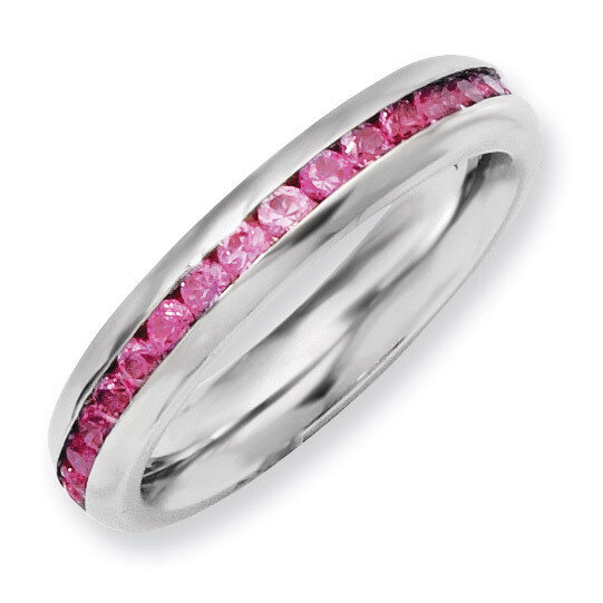 4mm July Dark Pink Synthetic Diamond Ring - Stainless Steel SR133 by Chisel, MPN: SR133, 8867741915…