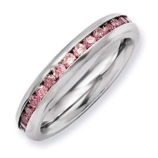 4mm June Pink Synthetic Diamond Ring - Stainless Steel SR134 by Chisel, MPN: SR134, 886774191607