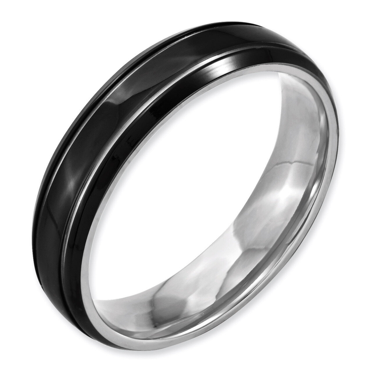 Grooved & Polished 6mm Black IP-plated Band - Stainless Steel SR148