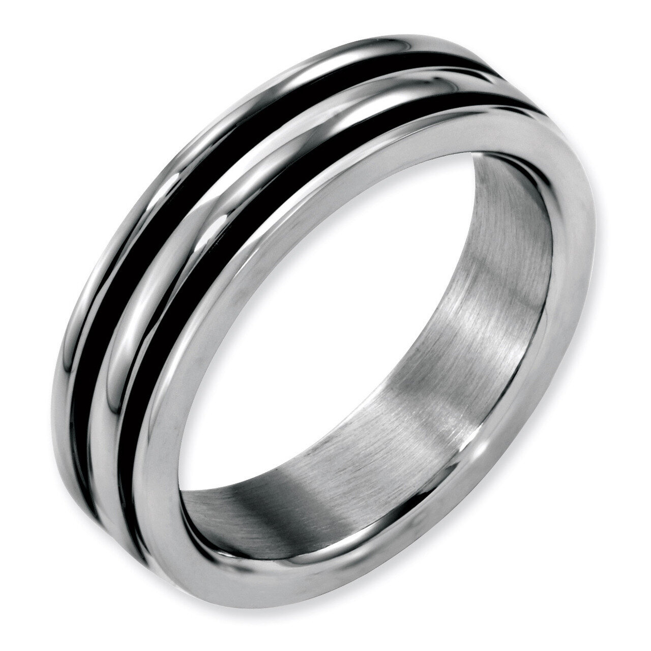 6mm Grooved and Black Rubber Band - Stainless Steel SR149