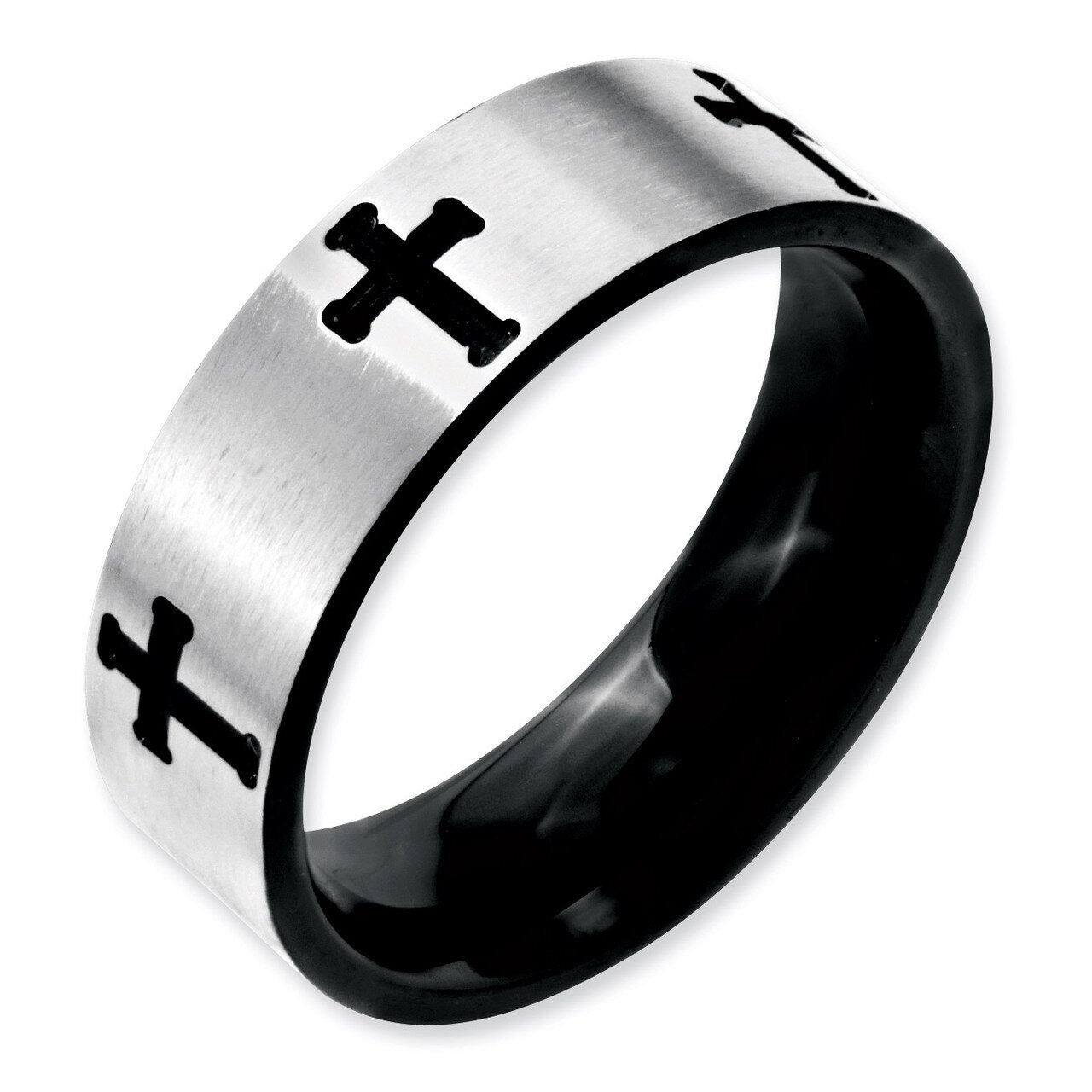 7mm Black IP-plated Crosses Brushed Polished Band - Stainless Steel SR150 by Chisel, MPN: SR150, 88…