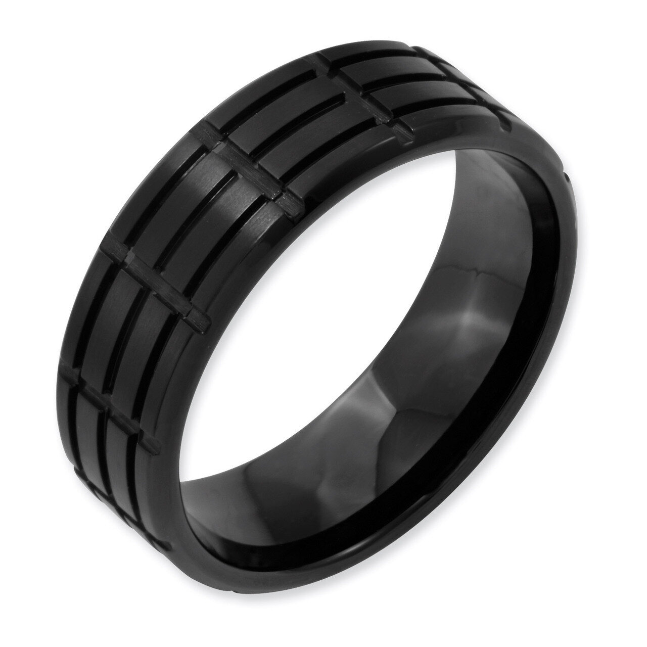 8mm Black IP-plated Grooved & Brushed Band - Stainless Steel SR153