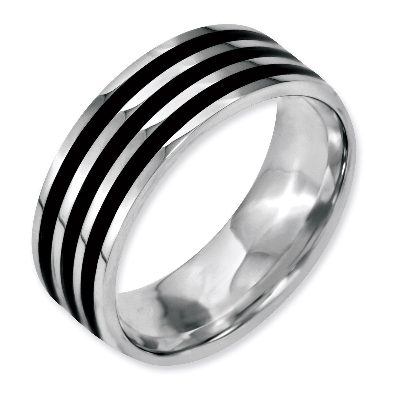 8mm Black IP-plated Striped Polished Band - Stainless Steel SR156