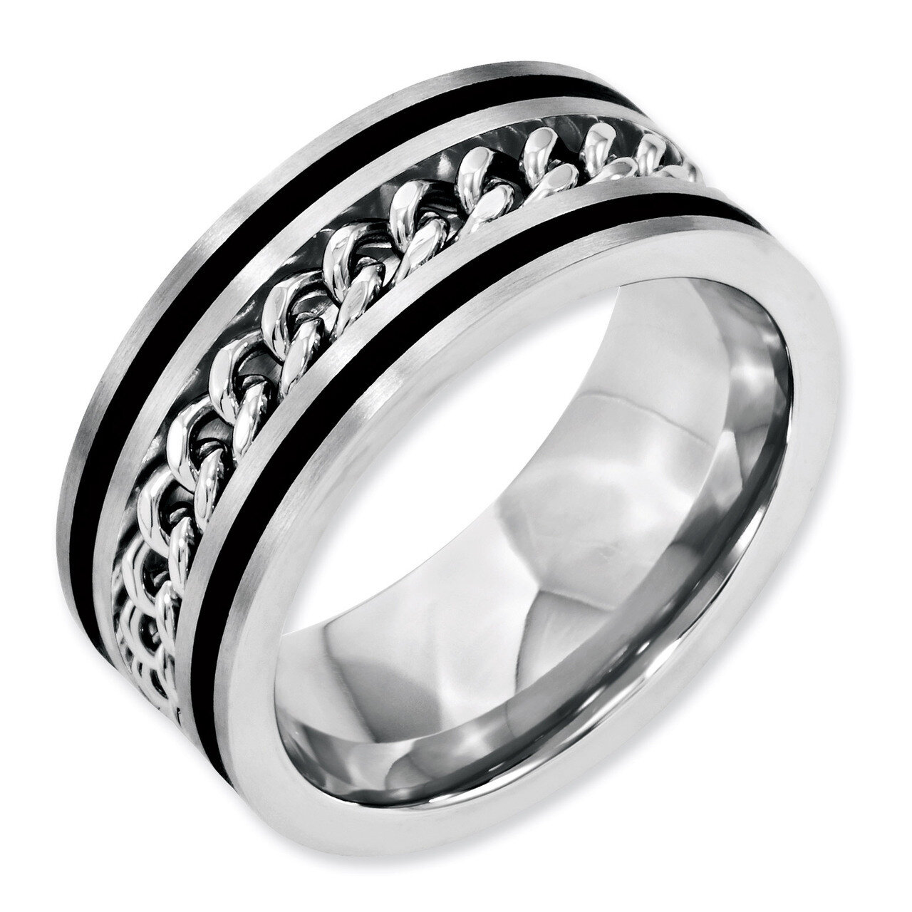 Chain Black IP-plated Brushed &amp; Polished 10mm Band - Stainless Steel SR163 by Chisel, MPN: SR163, 8…