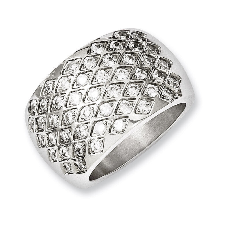White Synthetic Diamonds Polished Ring - Stainless Steel SR184