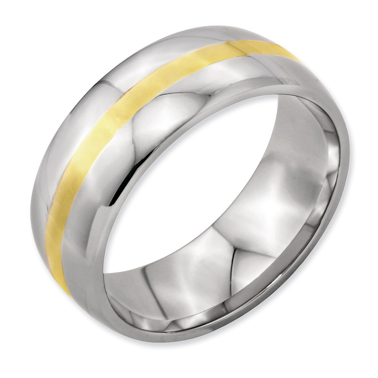 14k Gold Yellow Inlay 8mm Polished Band - Stainless Steel SR2 by Chisel, MPN: SR2, 883957736044