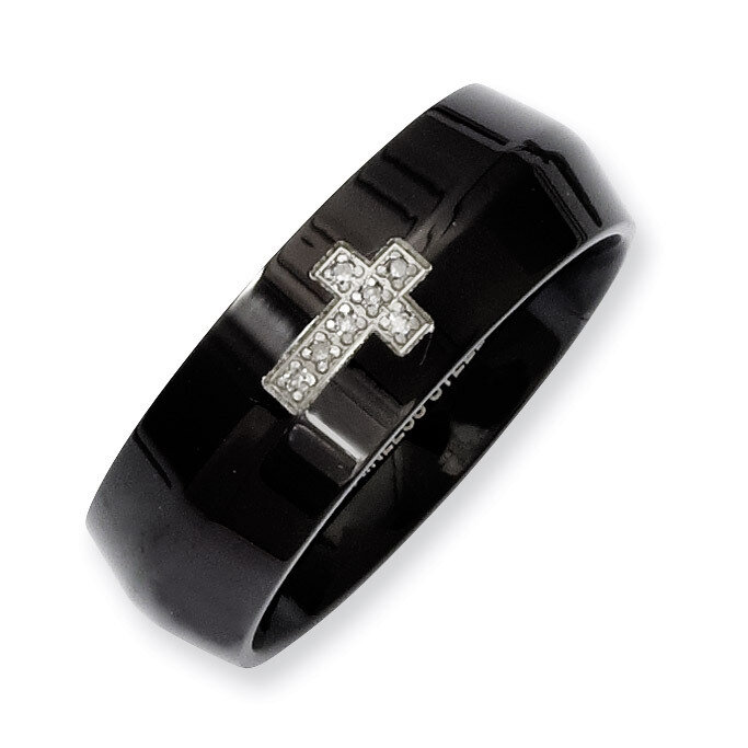 Black IP-plated with Diamond Cross Ring - Stainless Steel SR215