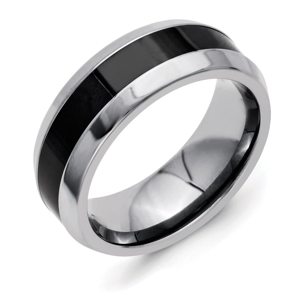 Base with Polished Black Ceramic Center Beveled Band - Stainless Steel SR249 by Chisel, MPN: SR249,…