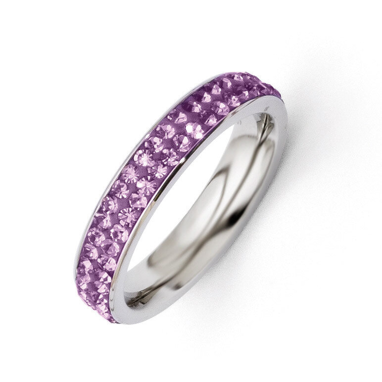 4mm Polished Light Purple Crystal Ring - Stainless Steel SR263