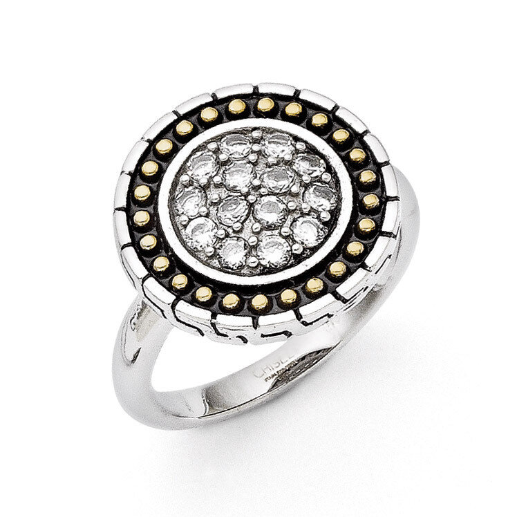 Synthetic Diamond with Yellow IP-plated Accent Antiqued Ring - Stainless Steel SR278