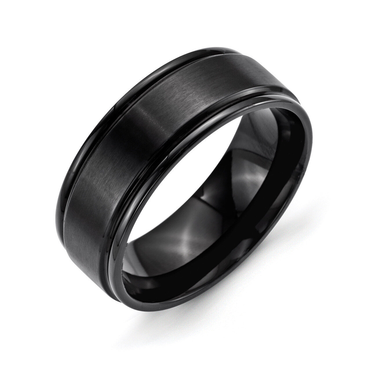 8mm Black IP-plated Brushed Center Polished Edges Band - Stainless Steel SR332 by Chisel, MPN: SR33…