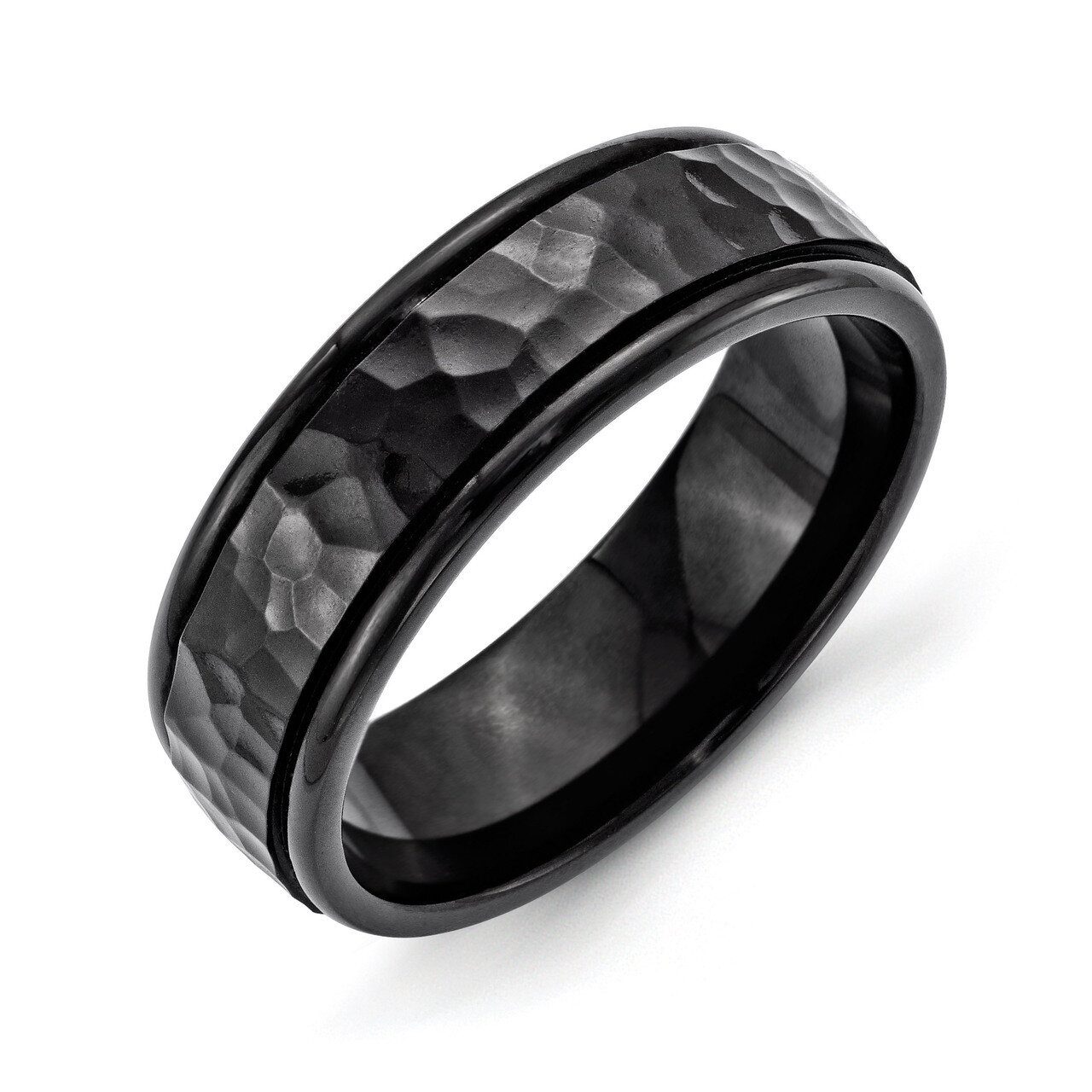 7mm Black IP-plated Hammered and Polished Band - Stainless Steel SR333