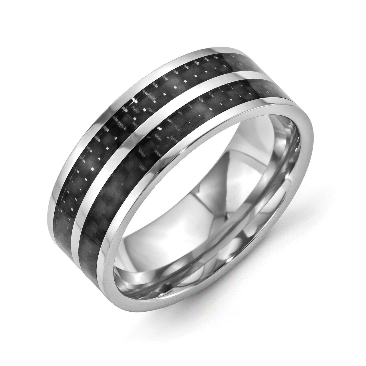 8mm Double Row Black Carbon Fiber Inlay Polished Band - Stainless Steel SR336 by Chisel, MPN: SR336…