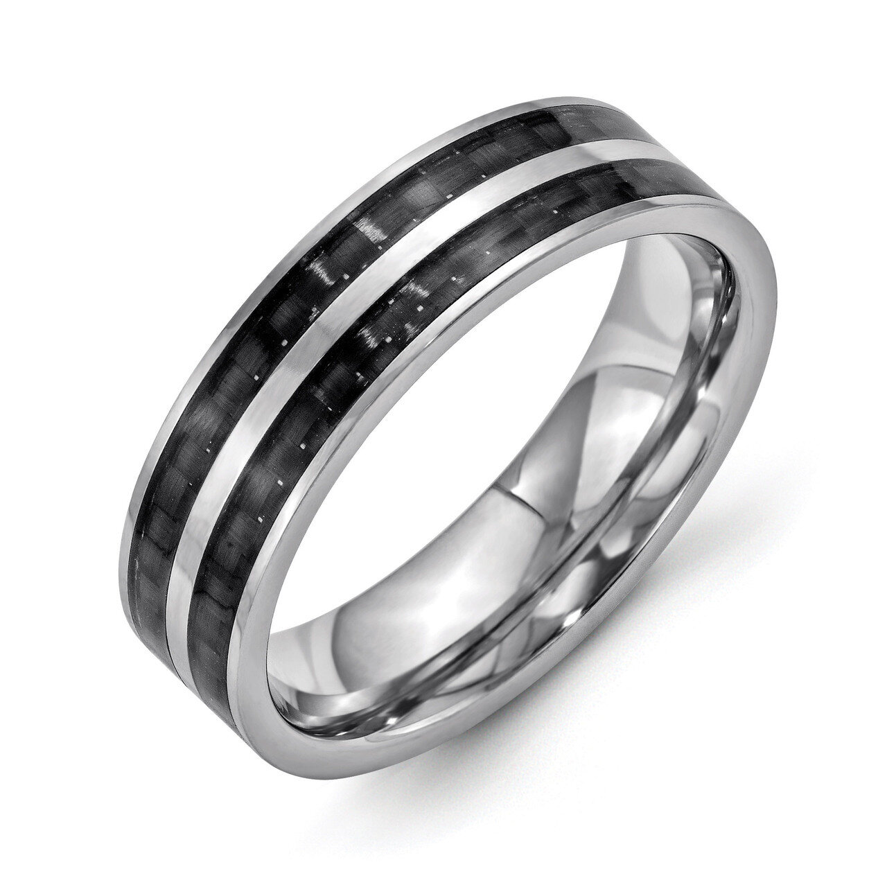 6mm Double Row Black Carbon Fiber Inlay Polished Band - Stainless Steel SR337 by Chisel, MPN: SR337…