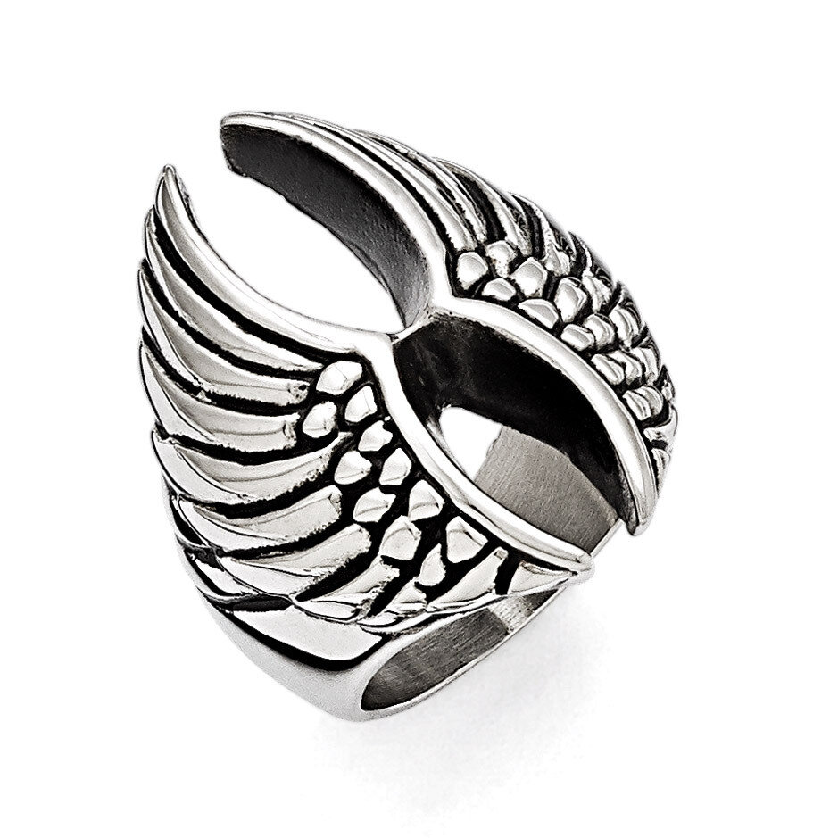 Polished and Antiqued Wings Ring - Stainless Steel SR351 by Chisel, MPN: SR351, 886774258355