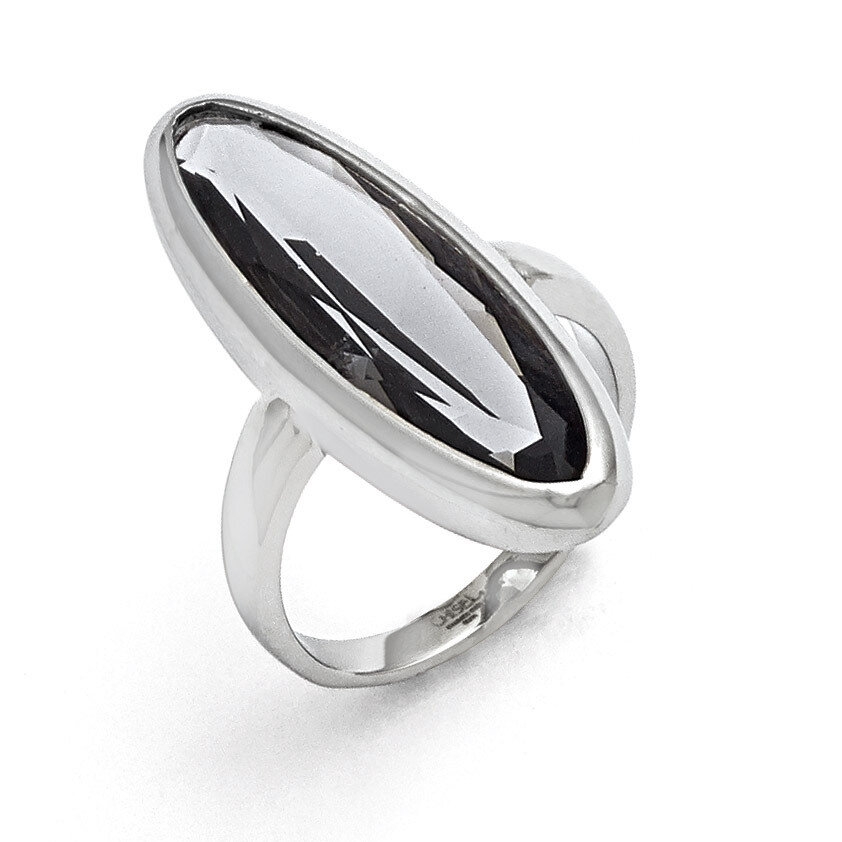 Polished Grey Glass Ring - Stainless Steel SR358