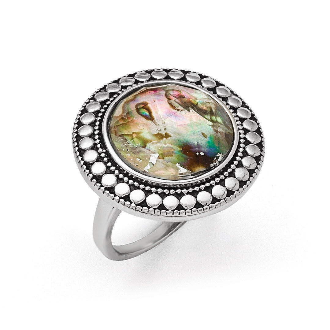 Polished and Antiqued Synthetic Abalone Ring - Stainless Steel SR360 by Chisel, MPN: SR360, 1911013…