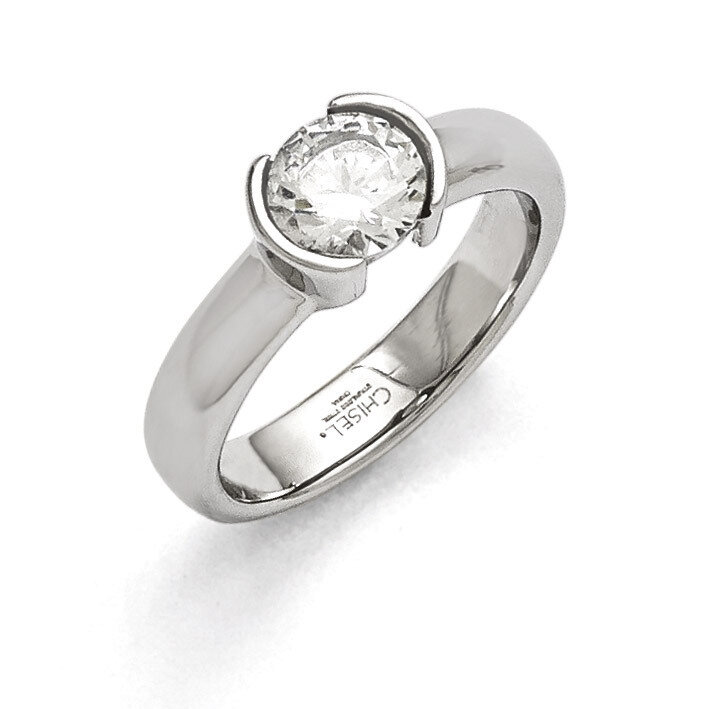 Polished Synthetic Diamond Ring - Stainless Steel SR366