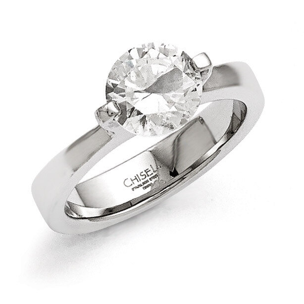 Polished Synthetic Diamond Ring - Stainless Steel SR367 by Chisel, MPN: SR367, 191101430459