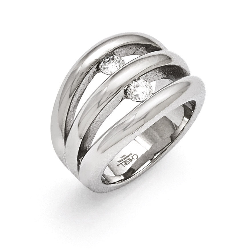 Polished Synthetic Diamond Ring - Stainless Steel SR368 by Chisel, MPN: SR368, 191101430497