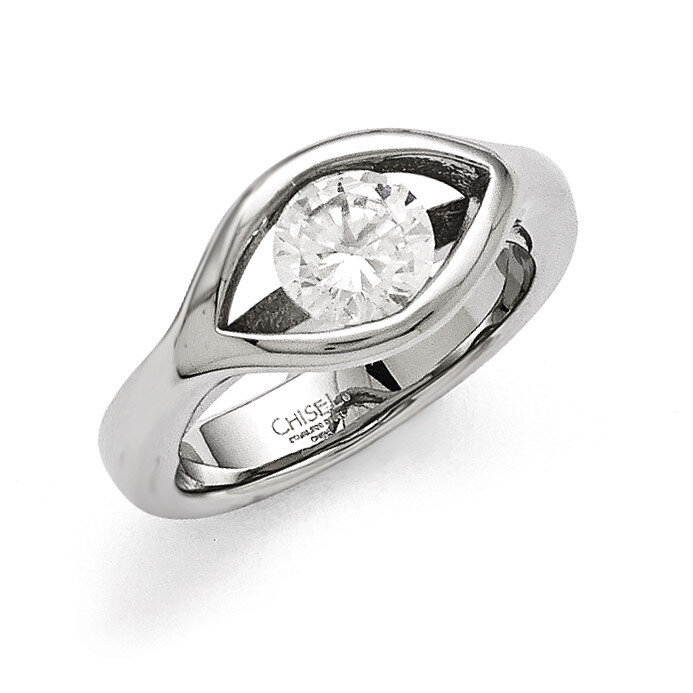 Polished Synthetic Diamond Ring - Stainless Steel SR369