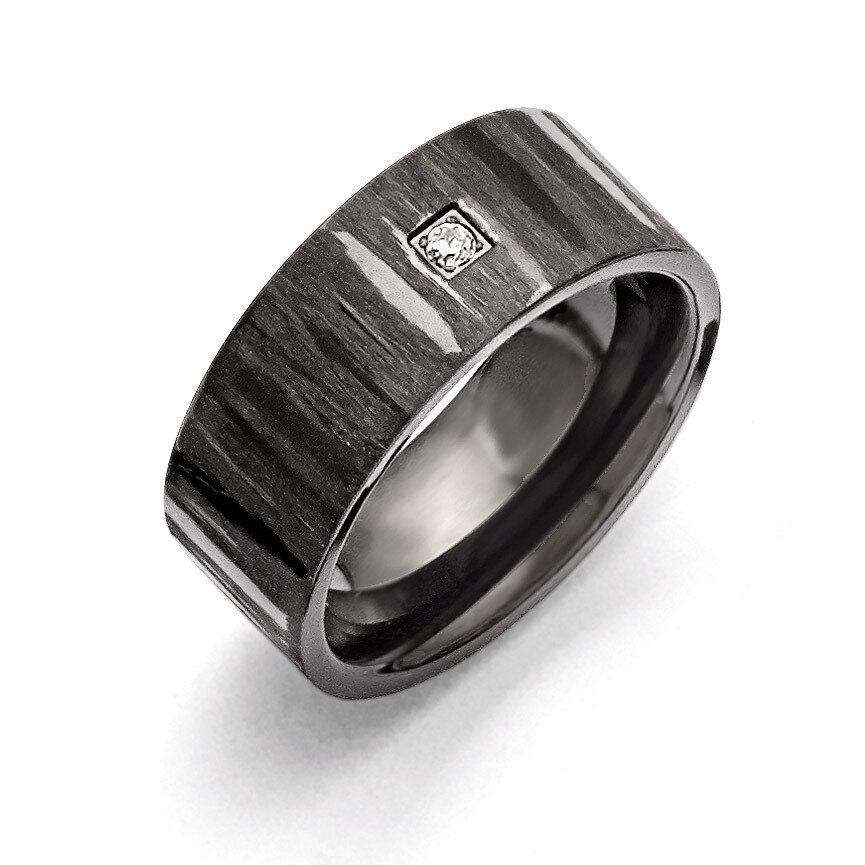 Brushed Polished Black IP-plated with Synthetic Diamond Ring - Stainless Steel SR377