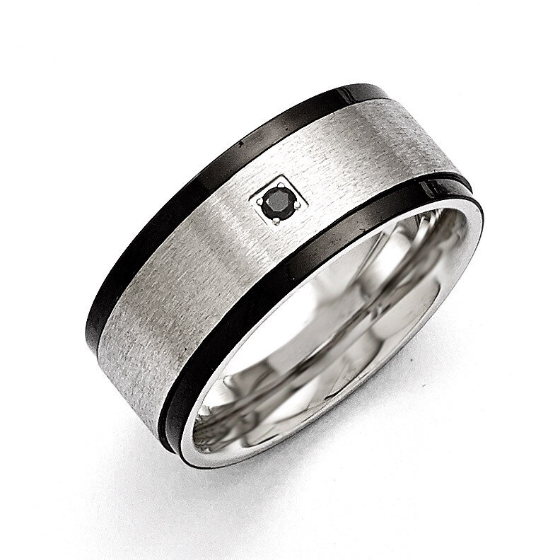 Brushed Polished Black IP-plated with Black Synthetic Diamond Ring - Stainless Steel SR378