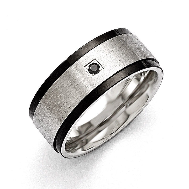 Brushed Polished Black IP-plated with Black Synthetic Diamond Ring - Stainless Steel SR378 by Chise…