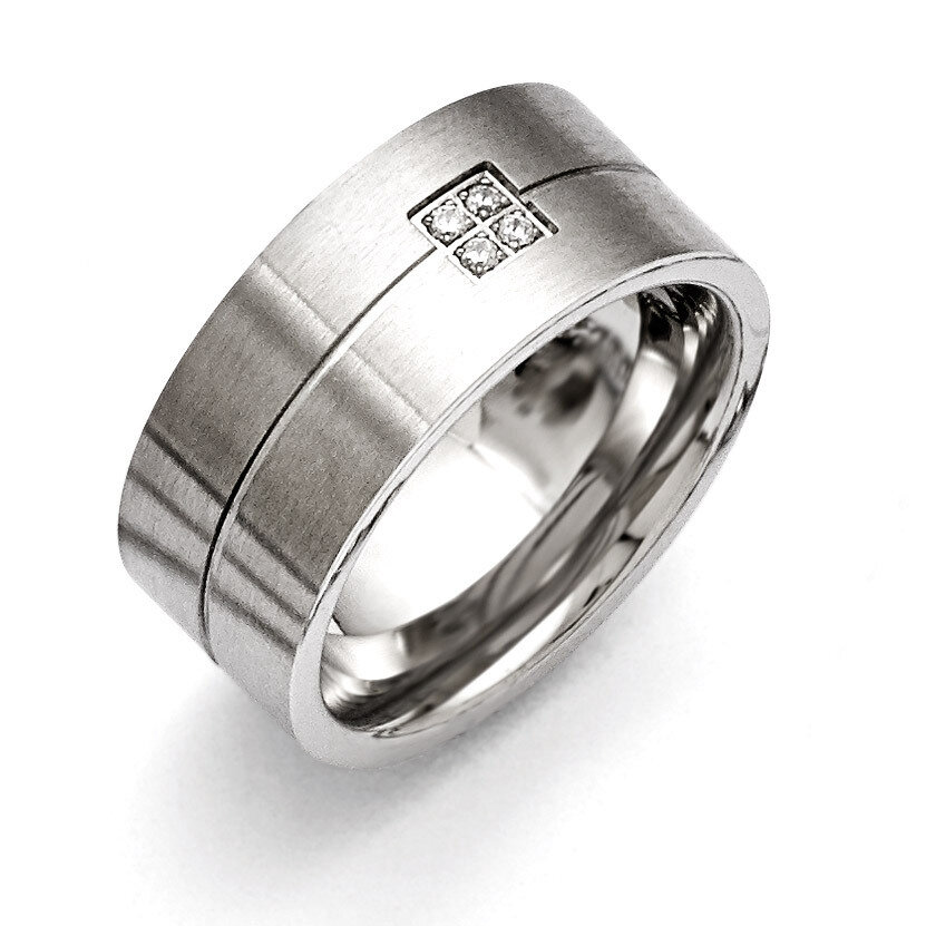 Brushed and Polished with Synthetic Diamond Ring - Stainless Steel SR379