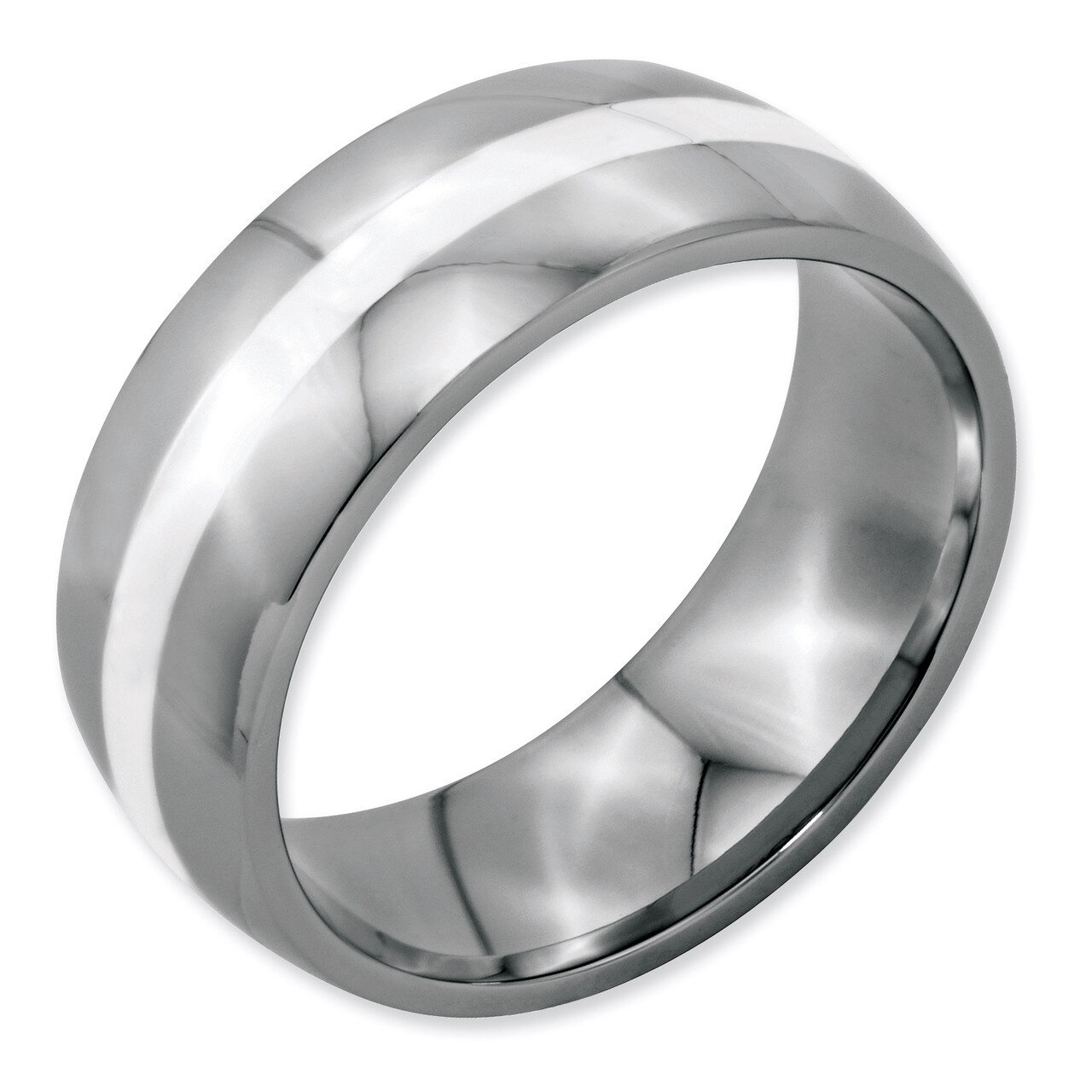 Sterling Silver Inlay 8mm Polished Band - Stainless Steel SR38 by Chisel, MPN: SR38, 883957744148