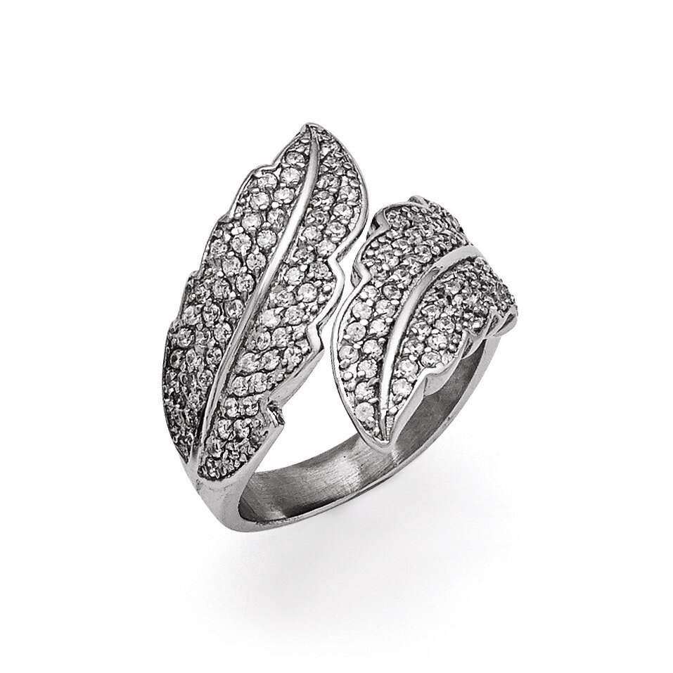 Polished Leaf with Synthetic Diamonds Ring - Stainless Steel SR384 by Chisel, MPN: SR384, 886774257…