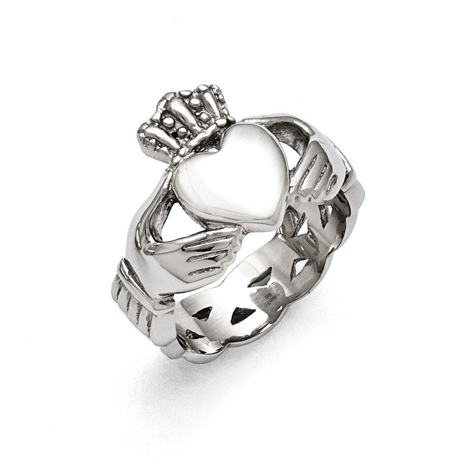 Polished Braided Claddagh Ring - Stainless Steel SR386
