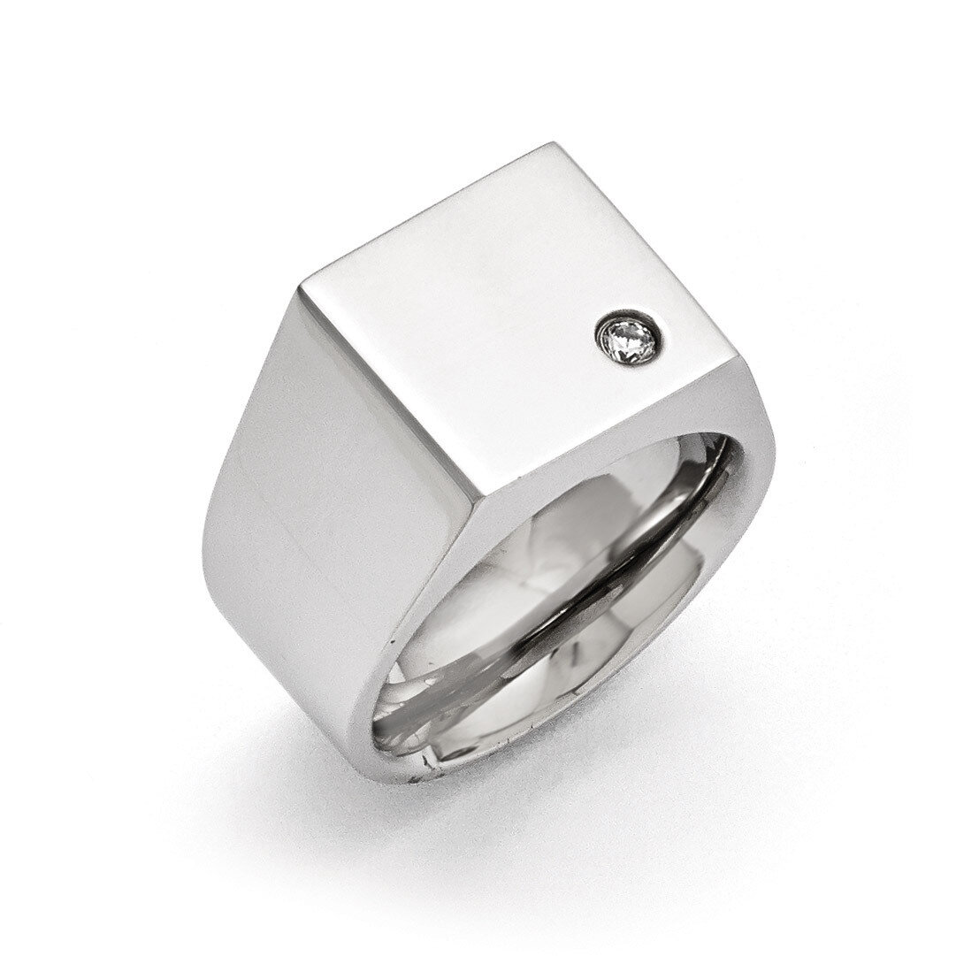 Polished Synthetic Diamond Signet Ring - Stainless Steel SR393 by Chisel, MPN: SR393, 191101389832
