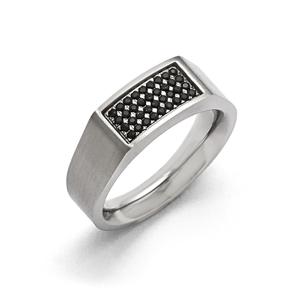 Polished and Brushed Black Synthetic Diamond Ring - Stainless Steel SR396