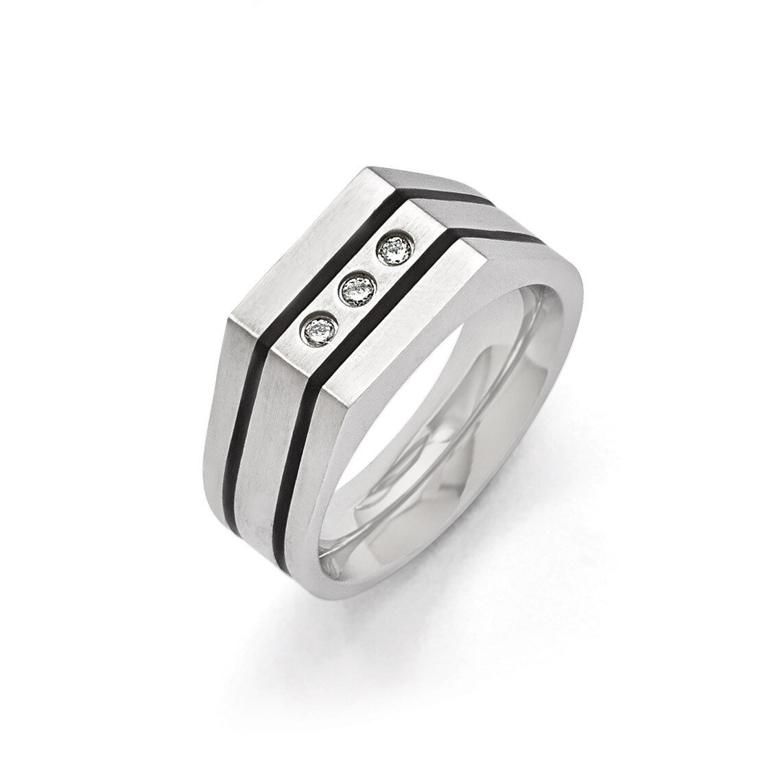 Brushed Black IP-plated Synthetic Diamonds Ring - Stainless Steel SR397