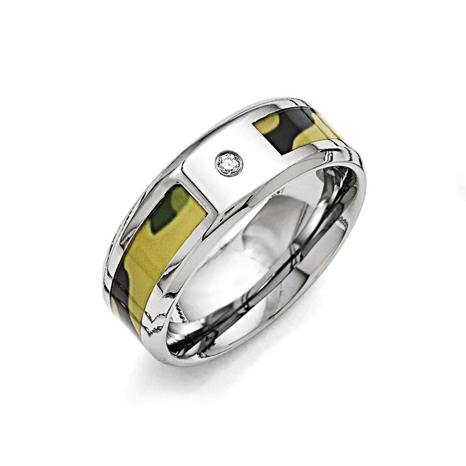 Polished Camouflage 0.035ct. Diamond 8mm Band - Stainless Steel SR411A by Chisel, MPN: SR411A, 8867…