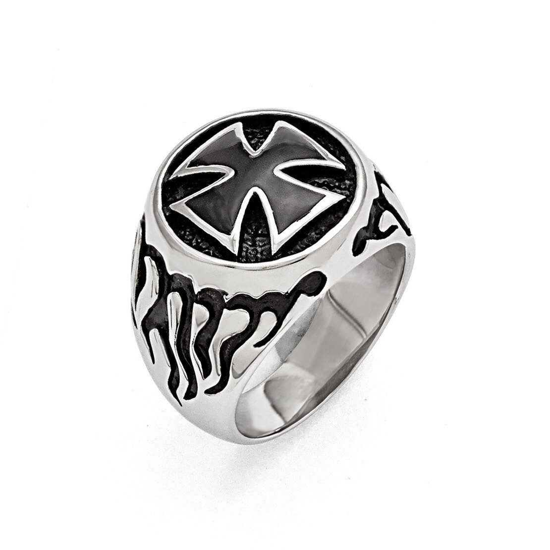 Polished Antiqued and Black IP-plated Ring - Stainless Steel SR416