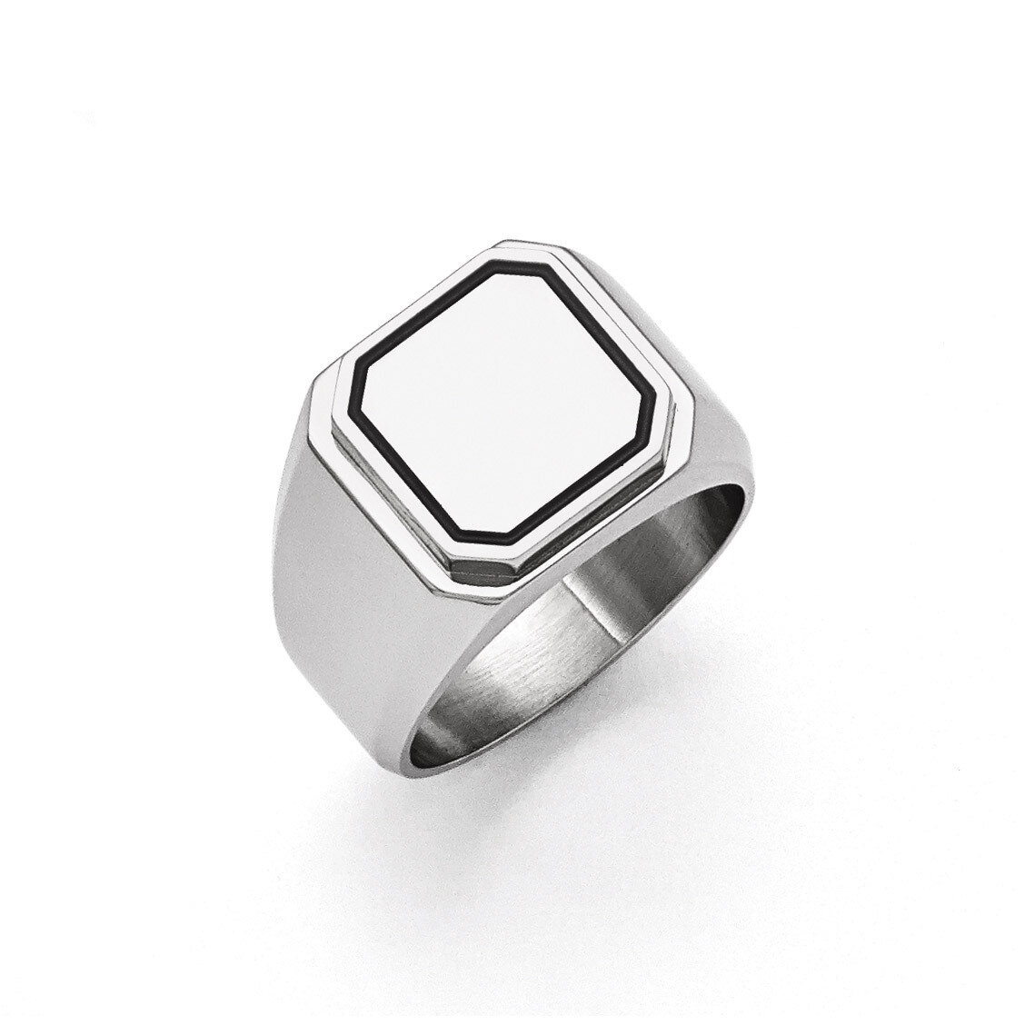 Polished Black Enameled Ring - Stainless Steel SR426 by Chisel, MPN: SR426, 191101020605