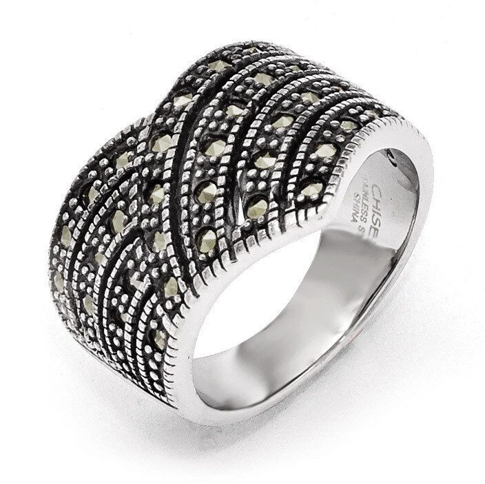 Polished and Antiqued Marcasite Ring - Stainless Steel SR430