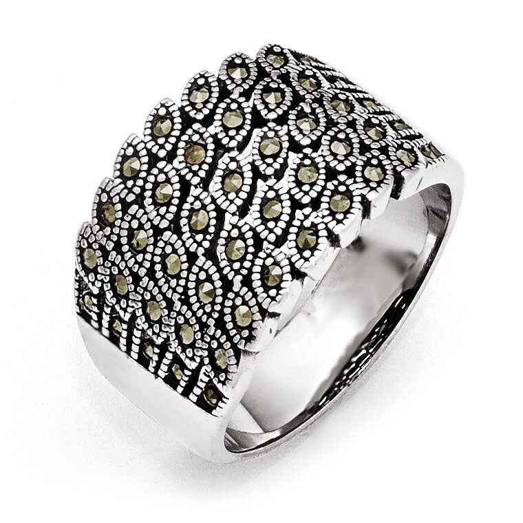 Polished and Antiqued Marcasite Ring - Stainless Steel SR431 by Chisel, MPN: SR431, 191101852367