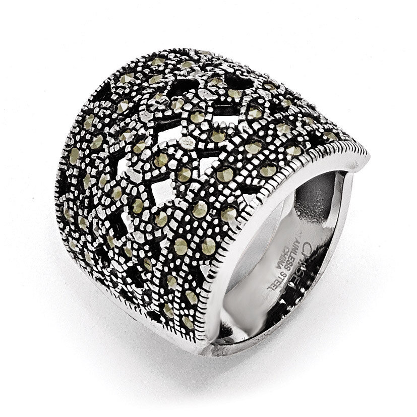Polished and Antiqued Marcasite Ring - Stainless Steel SR432 by Chisel, MPN: SR432, 886774306704