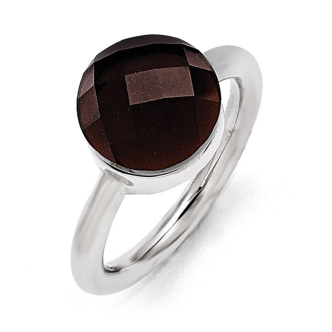 Polished Dark Brown Glass Ring - Stainless Steel SR437