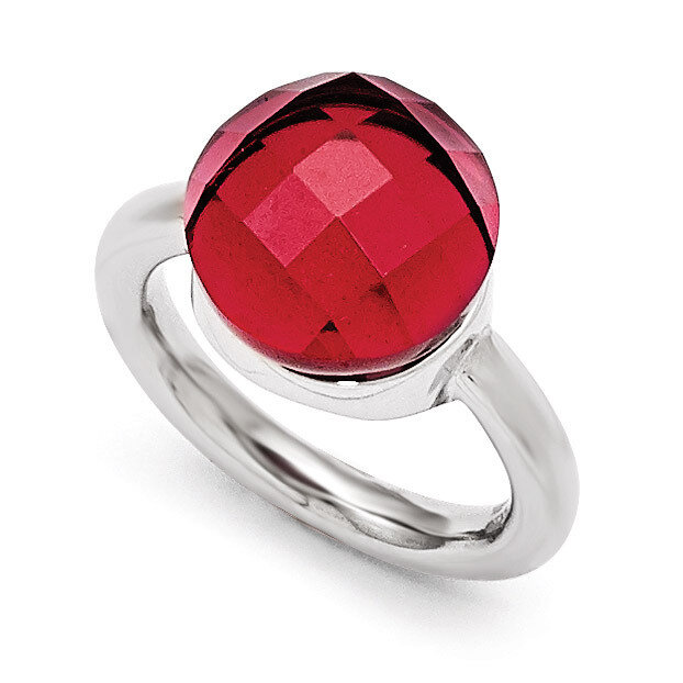Polished Red Glass Ring - Stainless Steel SR439