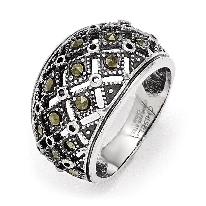 Polished and Antiqued Marcasite Ring - Stainless Steel SR440 by Chisel, MPN: SR440, 191101852398