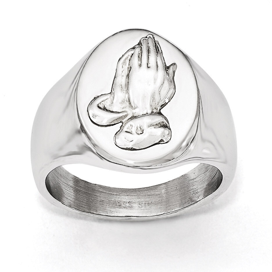Polished with Sterling Silver Praying Hands Ring - Stainless Steel SR472
