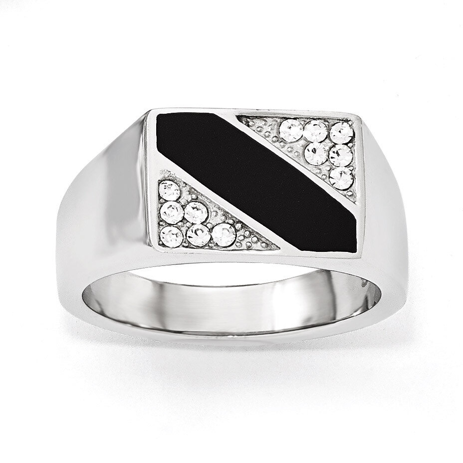 Polished Black Enameled Synthetic Diamond Signet Ring - Stainless Steel SR476 by Chisel, MPN: SR476…