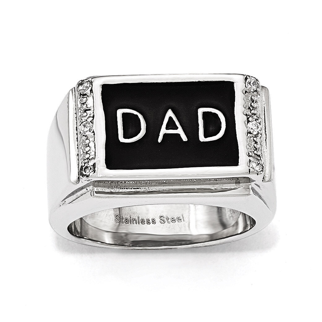 Polished Black Enameled Synthetic Diamond Dad Ring - Stainless Steel SR477 by Chisel, MPN: SR477, 8…