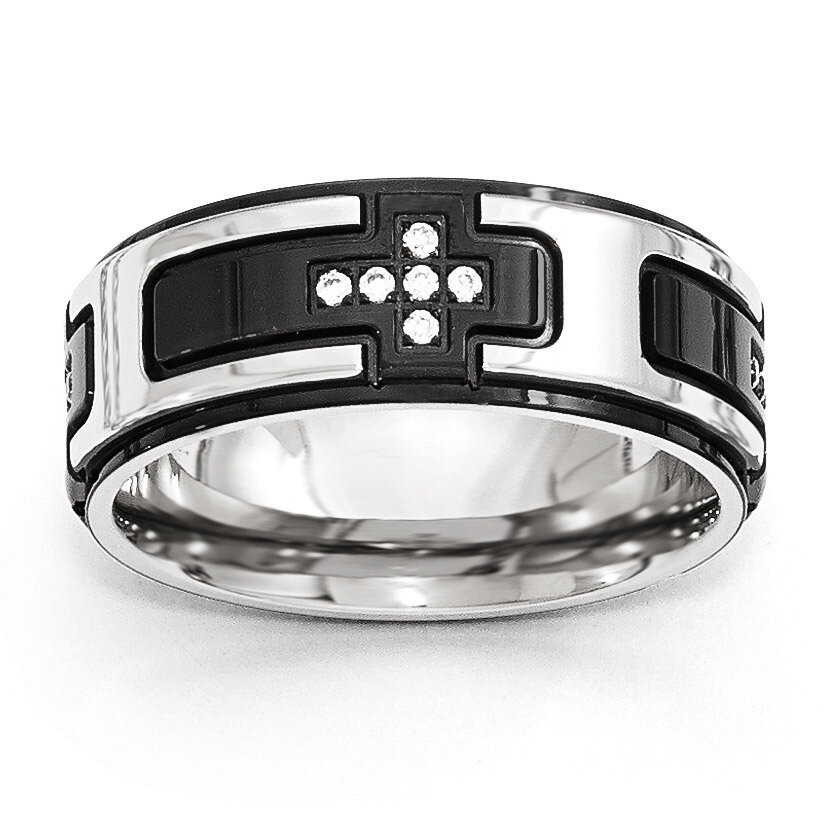 Polished Black IP-plated with Synthetic Diamond Cross Band - Stainless Steel SR479 by Chisel, MPN: …